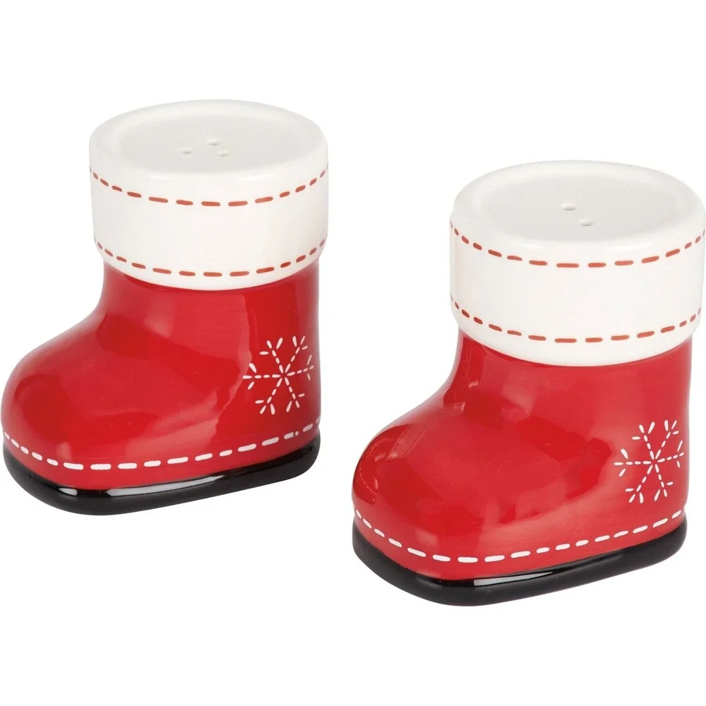 Primitives By Kathy Red Boots Salt And Pepper Shaker Winter Snowflakes